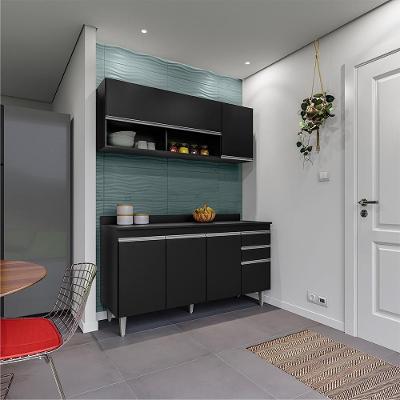Conjunto Balcão de Cozinha com Aéreo Dodoma G96 Mdf-mdp Preto Gran Belo
