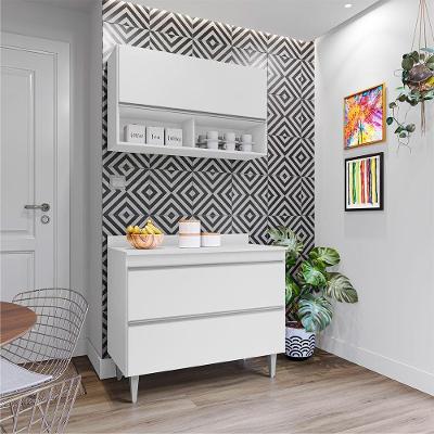 Conjunto Balcão de Cozinha com Tampo e Armário Aéreo Wollo G96 3 Portas Branco Gran Belo