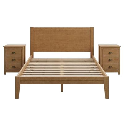 Cama Queen com Criados Topazio 3 Gavetas Madeira Maciça Taeda 169cm Marrom Milani Movelaria