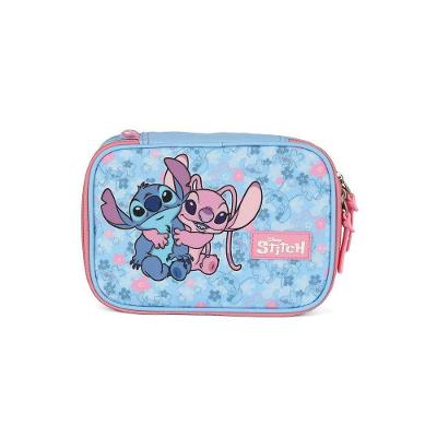 Estojo Escolar OEM Disney Stitch 2 Divisórias Licenciado Grande em Poliéster Rosa