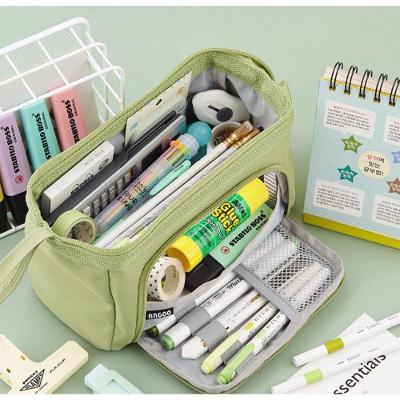 Estojo Escolar com 3 Divisórias OEM 900407 Grande Unissex com Zíper Verde