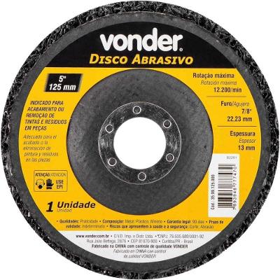 Disco Abrasivo 5 125mm Furo 7-8 22,23mm para Remoção de Pinturas em Aço Vonder