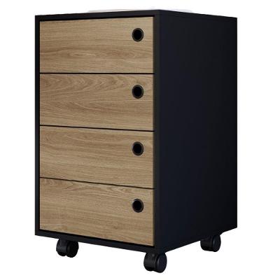 Gaveteiro Multiuso P1072 Moderno 4 Gavetas MDP com Rodízios Preto Oak Placa & Ponto