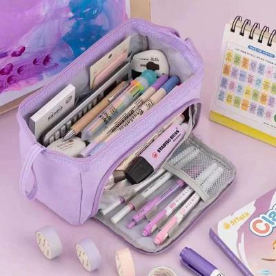 Estojo Escolar Triplo com Zíper OEM Cyc 900407 Grande Unissex com 3 Bolsos Lilás
