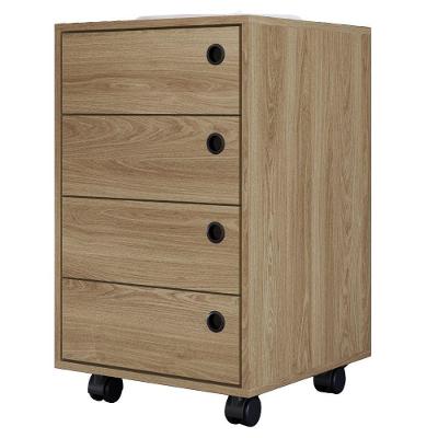 Gaveteiro Multiuso P1072 Moderno 4 Gavetas MDP com Rodízios Marrom Placa & Ponto