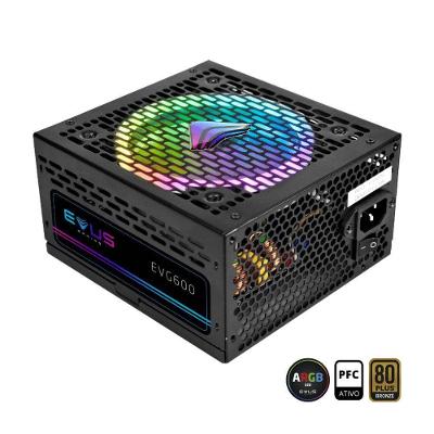 Fonte Gamer EVG600 ARGB 600W 80 Plus Bronze Bivolt com LED ARGB Evus