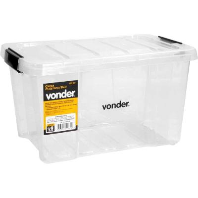 Caixa Organizadora Plástica CBV 015 30L com 2 Travas para Diversos Itens Transparente Vonder