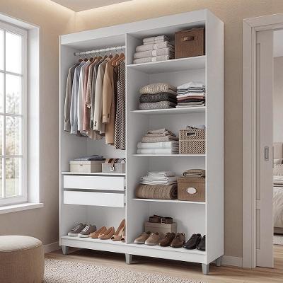 Guarda-roupa Closet Venus com Pés 2 Gavetas 5 Prateleiras 121cm Branco Madesa