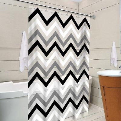Cortina de Box Inteiro Zig Zag Pvc 198cm X 138cm Preto e Branco Vida Pratika