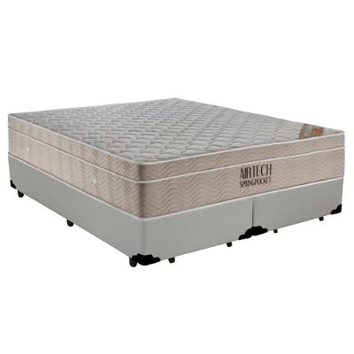 Cama Box Queen Bipartido Airtech com Colchão de Molas Ensacadas Pillow Top Branco Ortobom