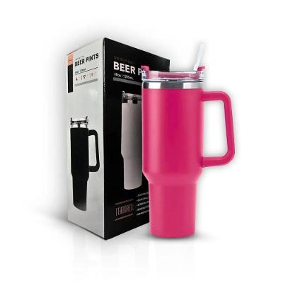 Copo Térmico Grande 1200ml Parede Dupla com Canudo para Bebidas Quentes e Frias Rosa Claro Utimix