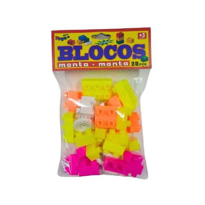 Blocos de Montar Infantis 0114 Educativos 28 Peças Cores Variadas Mini Toys