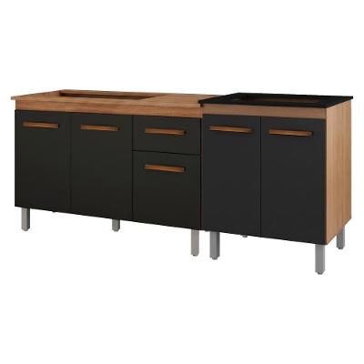 Balcão para Pia e Cooktop Anitta-Jade 5 Portas MDP Preto Moblis Móveis