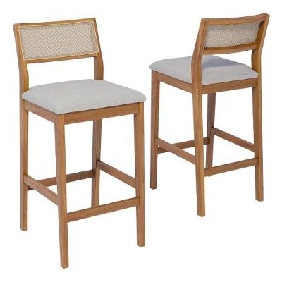 Kit 2 Banquetas Alta Oiti 2 Lugares Madeira Tauari Estofada Linho Cinza Milani Movelaria