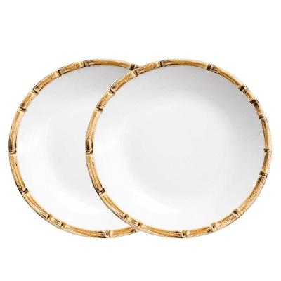 Jogo 2 Pratos de Sobremesa Pequenos em Cerâmica Borda de Bambu Branco Cerâmica Scalla