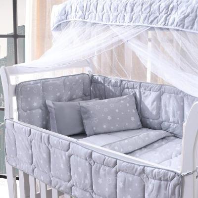 Kit Berço Baby Estrelinha Cinza 8 Peças Malha 100% Algodão Antialérgico Dupla Face Bene Casa