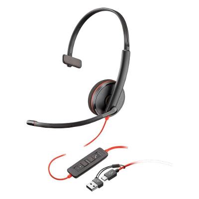 Headset na Orelha Monoaural Blackwire C3210 8X214AA com Conexão Usb e 3,5mm Preto Poly
