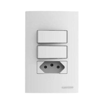Conjunto Linha Brava 2 Interruptores Simples 10A e 1 Tomada 2 Polos + T 10A Branco Soprano