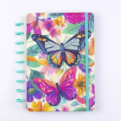 Caderno de Disco Butterfly Disko Capa Dura Médio com 09 Discos Metálicos e Elástico Branco