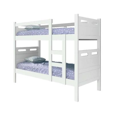 Cama Beliche Infantil Jaspe com Escada Lateral e Grade de Segurança com Colchões D33 Branco