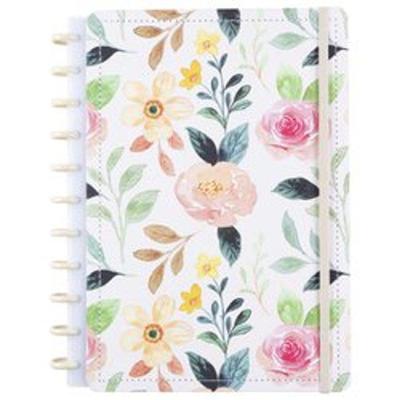 Caderno de Disco Reposicionável White Garden Médio m Capa Dura Floral 60 Folhas Pautadas e 20
