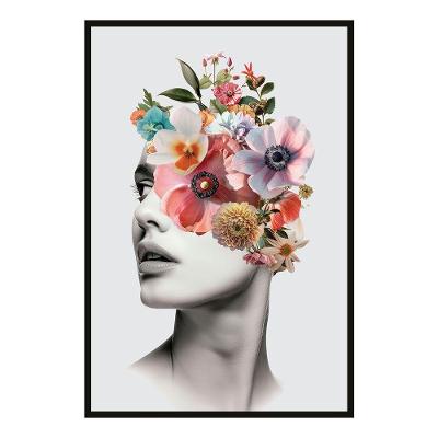 Quadro Decorativo Mulher Floral Retangular 60x90cm com Moldura Preta Soleil Home Decor