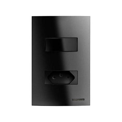 Conjunto Interruptor Simples e Tomada 2 Polos 10A 250V Linha Brava Preto Soprano