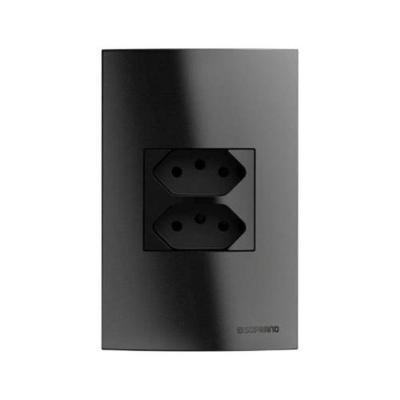 Tomada Duplex 2 Polos+T 20A 250V 4x2 Linha Brava Preta Soprano
