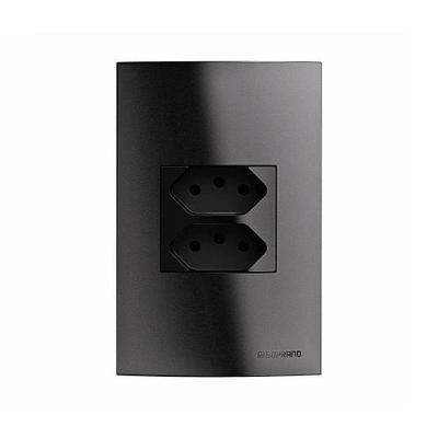 Tomada Duplex 10A 250V 4x2 Linha Brava Preta 2P+T para Uso Residencial Soprano