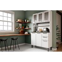Kit de Cozinha Compacta Múltipla c/ 6 Portas (3 c/ Vidro) e 2 Gavetas 105cm Branco/Preto - Bertolini - 5