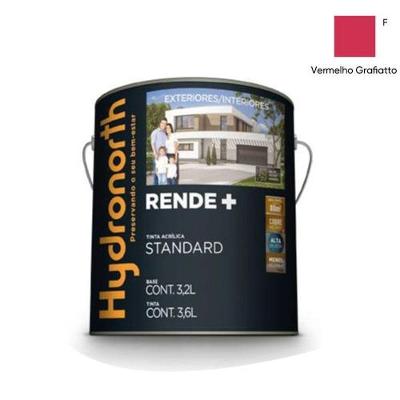 Tinta Acrílica Rende+ Vermelho Grafiato Fosco Galão 3,6L Uso Profissional Hydronorth