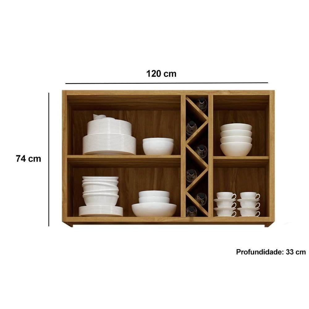 Armário de Cozinha Modulado Tempranillo 2 Portas Vidro Reflecta120cm Amendoa/Off White - Ronipa - 5