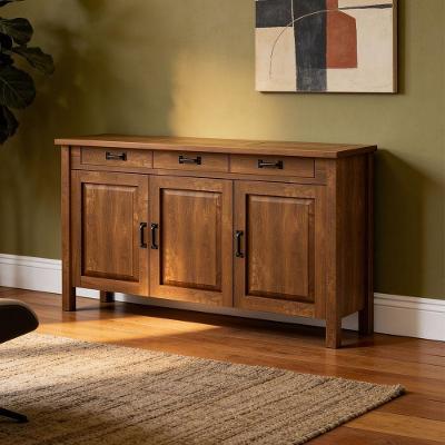 Balcão Buffet Maram Rústico em Madeira Maciça 3 Portas e 1 Gaveta 145cm Imbuia Lyam Decor