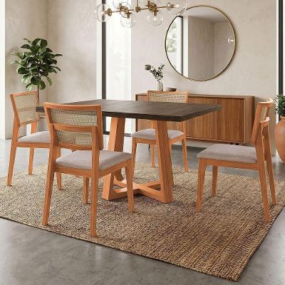 Conjunto de Jantar Isabela com Manuela 4 Lugares Tampo MDF 120cm Bege Veludo Ideal Decor