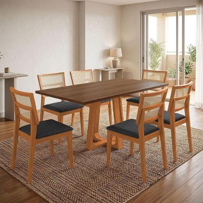 Conjunto de Jantar Julia com Manuela 6 Lugares Tampo MDF Freijó Preto Veludo 1,6m Ideal Decor