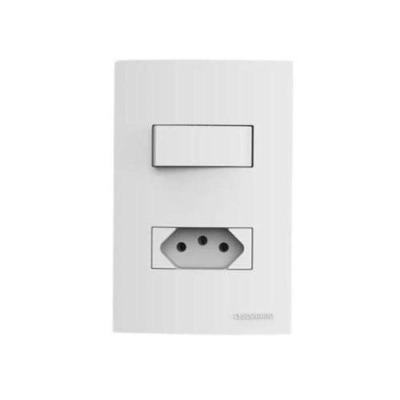 Conjunto Interruptor Simples Linha Brava com Tomada 2 Polos 10A 250V Branco Soprano