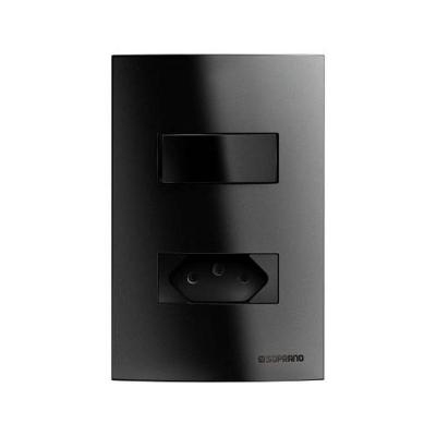 Conjunto Interruptor 10A com Tomada 2 Polos + T 20A 250V Linha Brava Preto Soprano