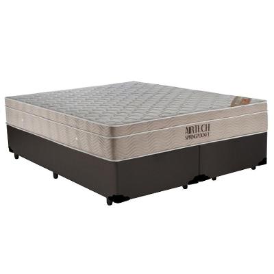 Cama Box Queen Bipartido Airtech com Colchão Molas Ensacadas Pillow Top Courino Marrom Ortobom