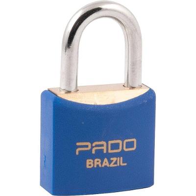 Cadeado de Latão Corpo Plastificado 25mm Azul para Portas e Janelas com 2 Chaves Pado