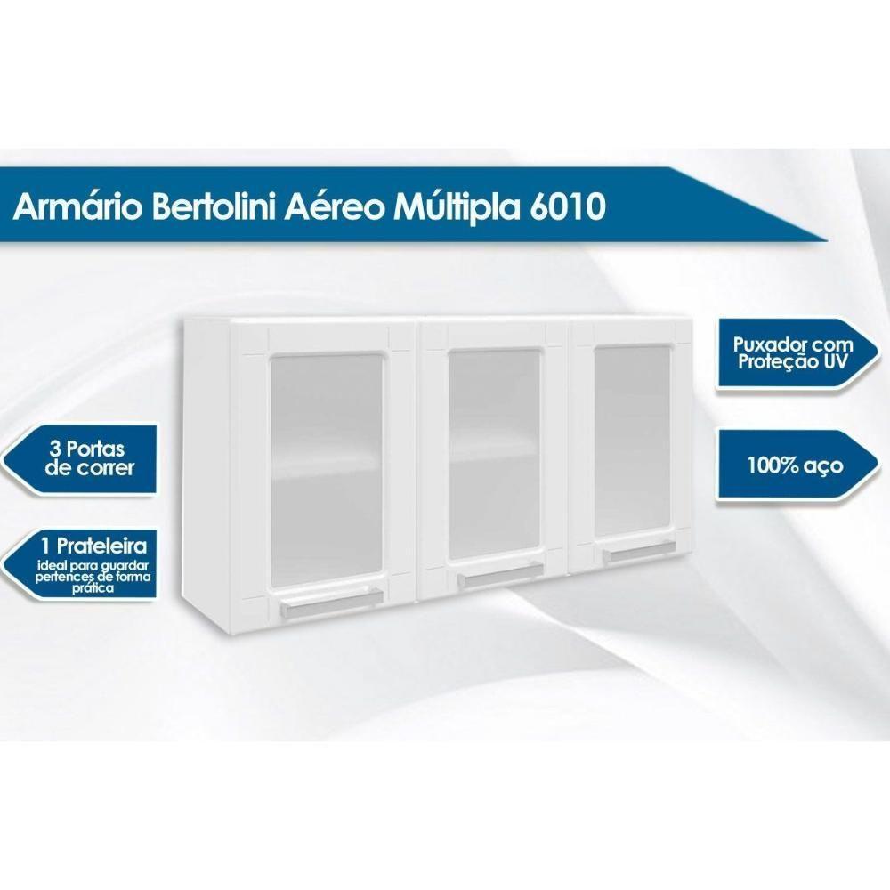 Armário Aéreo p/ Cozinha Múltipla 6010 3 Portas c/Vidro 105cm Branco - Bertolini - 3
