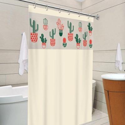Cortina de Box Visor em PVC 198cm X 138cm 1 Peça Bege Estampa Cacto Vida Pratika