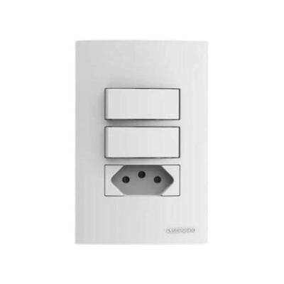 Conjunto 2 Interruptores Simples e Tomada 2 Polos+T 20A 250V 4x2 Linha Brava Branco Soprano