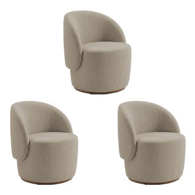 Kit 3 Poltronas Premium Orgânica Decorativa em Bouclê Italiano Bege Conffort Casa