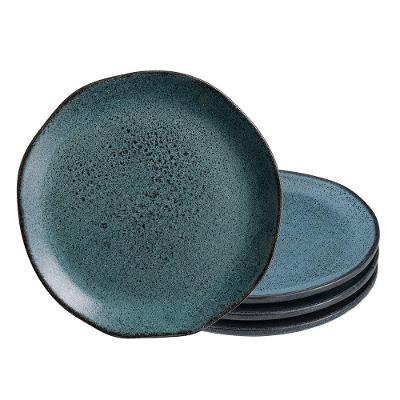 Jogo de Pratos de Sobremesa Orgânico Petroleum 4 Peças Cerâmica 19,5cm Azul Porto Brasil