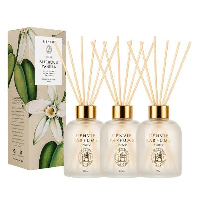 Kit 3 Difusor de Perfume Patchouli Vanilla Oriental com Varetas Transparente L'envie 200ml