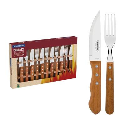 Jogo para Churrasco Dynamic 12 Peças em Aço Inox com Cabos de Madeira Natural Tramontina