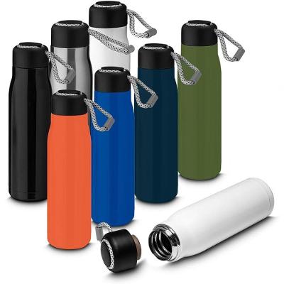 Garrafa Térmica Inox 550ml com Isolamento a Vácuo Tampa Rosqueável Alça Corda Prata Utimais+