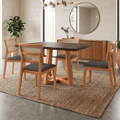 Conjunto de Jantar Isabela com Manuela 4 Lugares Tampo MDF 120cm Veludo Preto Ideal Decor