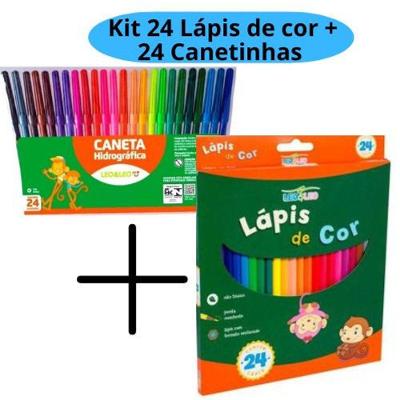Kit Lápis de Cor e Caneta Hidrográfica 24 Cores Leo e Leo OEM Infantil Atóxico