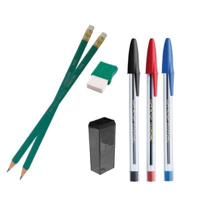 Kit Escolar Oem com Lápis Hb Borracha Apontador e Canetas Esferográficas 7 Itens